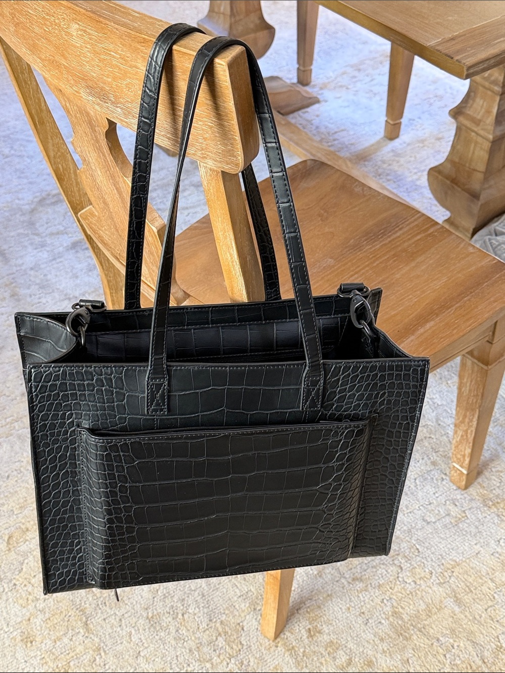 BÉIS The Work Tote in Black Croc Laptop Bag EUC Travel Bag Like New - Picture 3 of 14